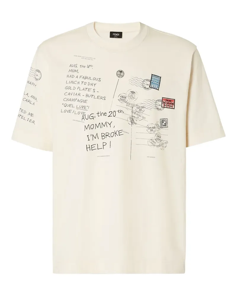Fendi T-Shirt mit Postkarten-Print - Weiß Weiß