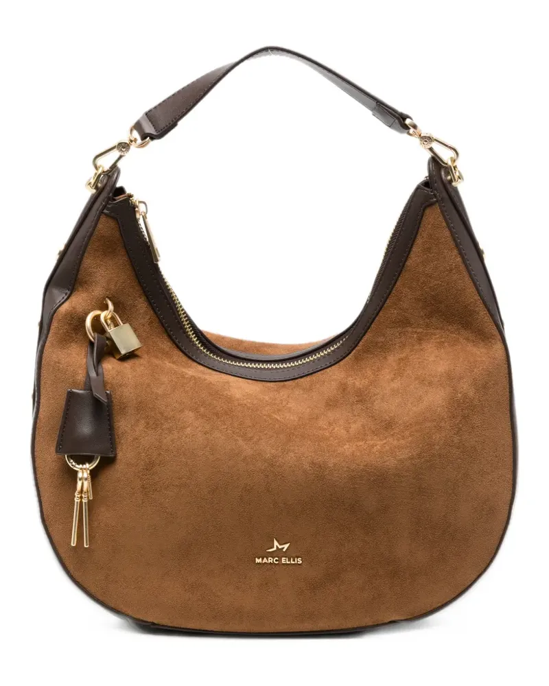 MARC ELLIS Sindy Key stud-embellished suede shoulder bag - Braun Braun