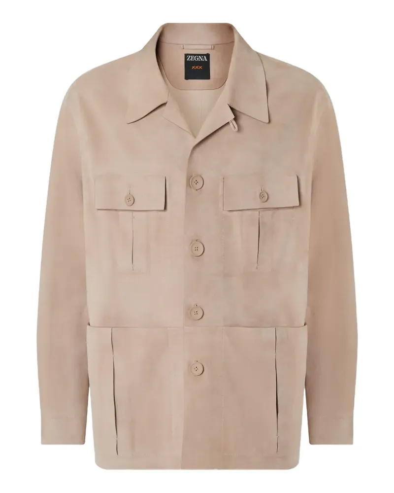 Ermenegildo Zegna Sahariana Lederjacke mit Taschendetail - Nude Nude