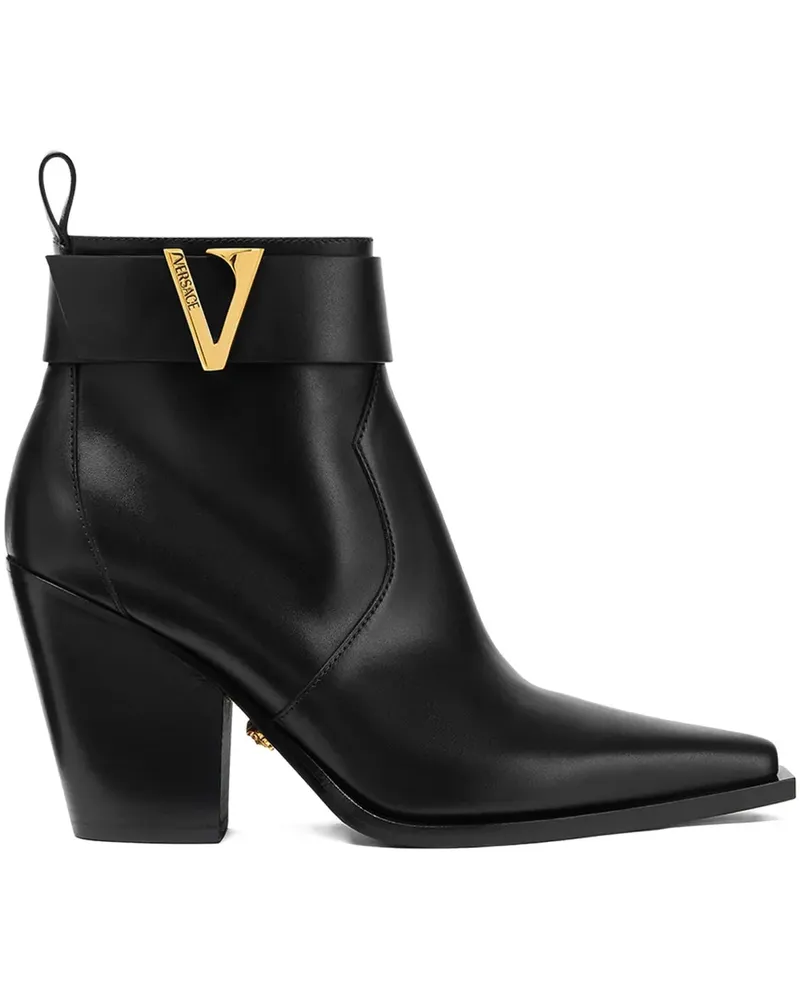 Versace Stiefel mit V-Schnalle - Schwarz Schwarz