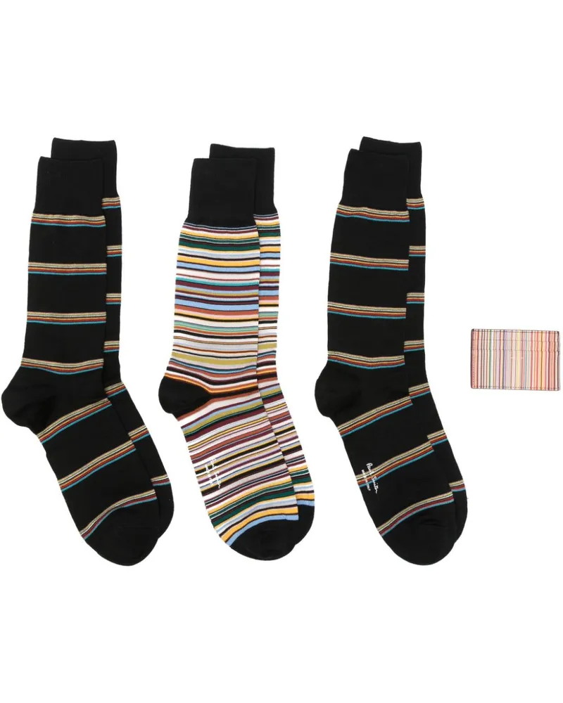 Paul Smith Artist Stripe Socken und Kartenetui (4er-Set) - Schwarz Schwarz
