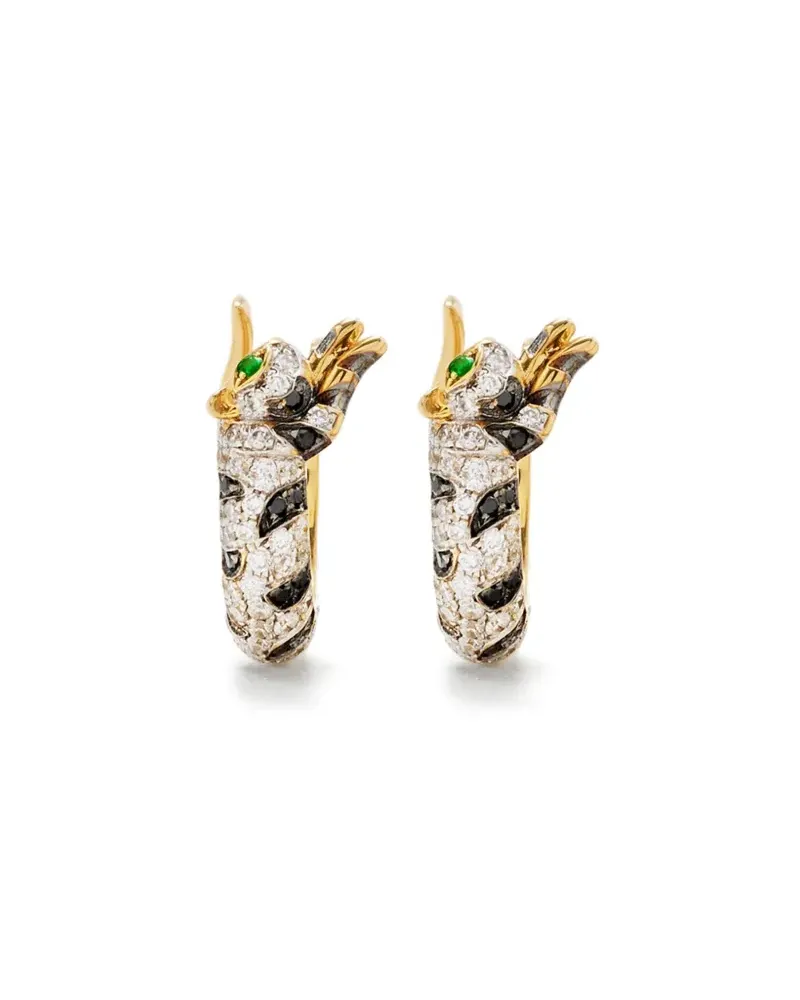 Yvonne Léon 9kt mini Créoles Felin Gelbgoldcreolen mit Diamant und Tsavorit Gold