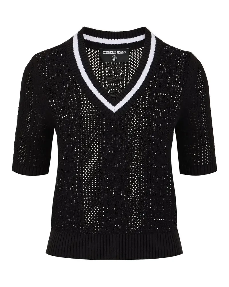 Iceberg open-knit V-neck sweater - Schwarz Schwarz