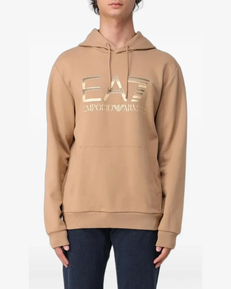 EA7 logo-print cotton hoodie - Nude Nude