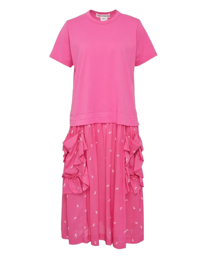 Comme des Garçons side frills leaf pattern midi dress - Rosa Rosa