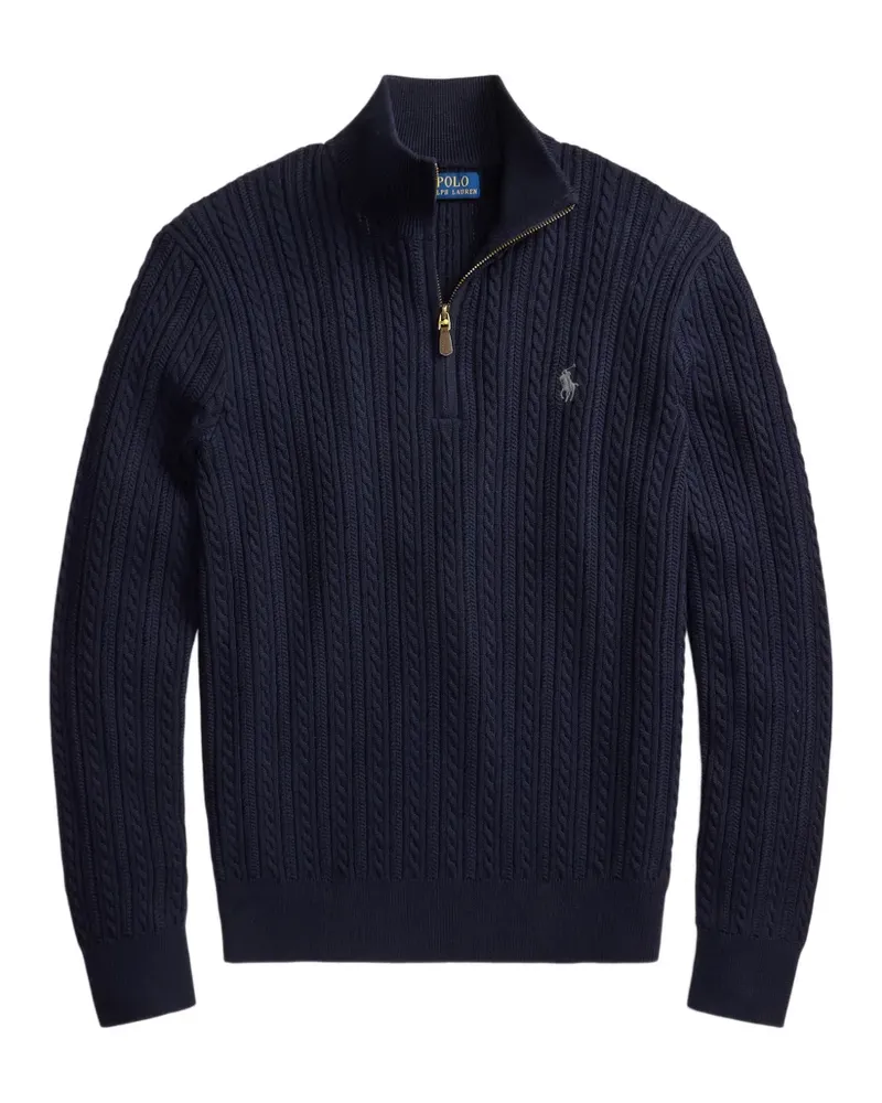 Ralph Lauren Pullover mit Zopfmuster und Viertelreißverschluss - Blau Blau