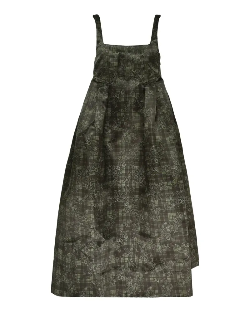 Ganni check-print corset midi dress - Grün Grün