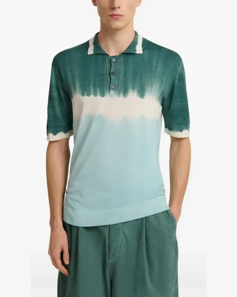 Marni Geripptes Poloshirt mit Batikmuster - Grün Grün