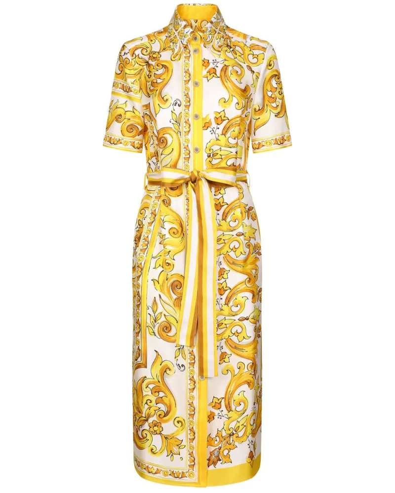 Dolce & Gabbana Seiden-Midikleid mit Majolica-Print - Gelb Gelb