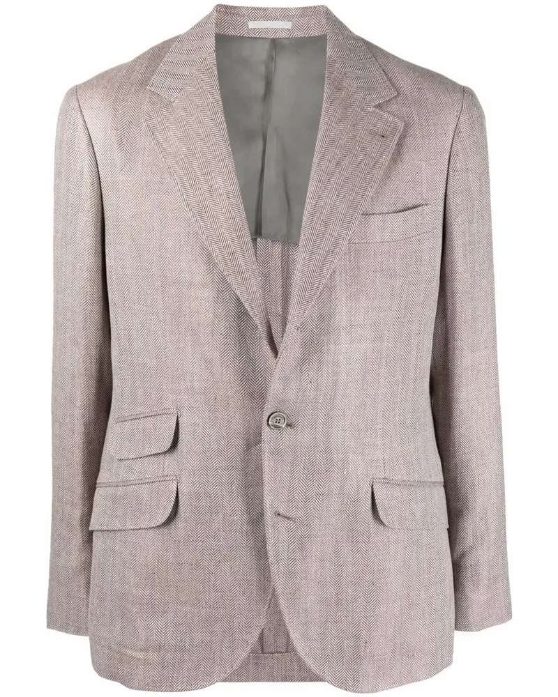 Brunello Cucinelli Sakko mit Fischgrätenmuster - Braun Braun