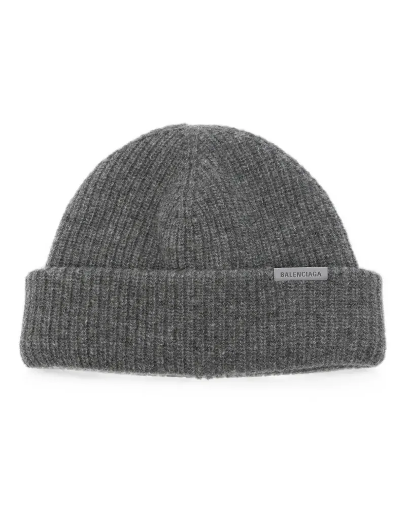 Balenciaga logo-patch beanie hat - Grau Grau