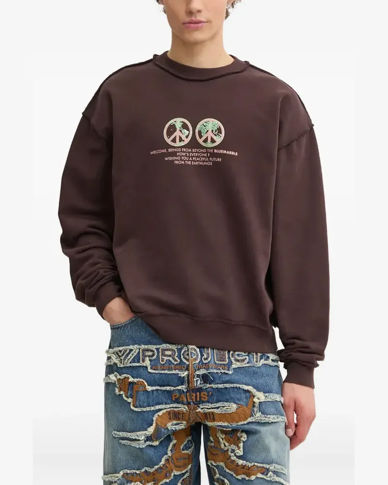 BLUEMARBLE Sweatshirt mit Peace-Globe-Print - Braun Braun