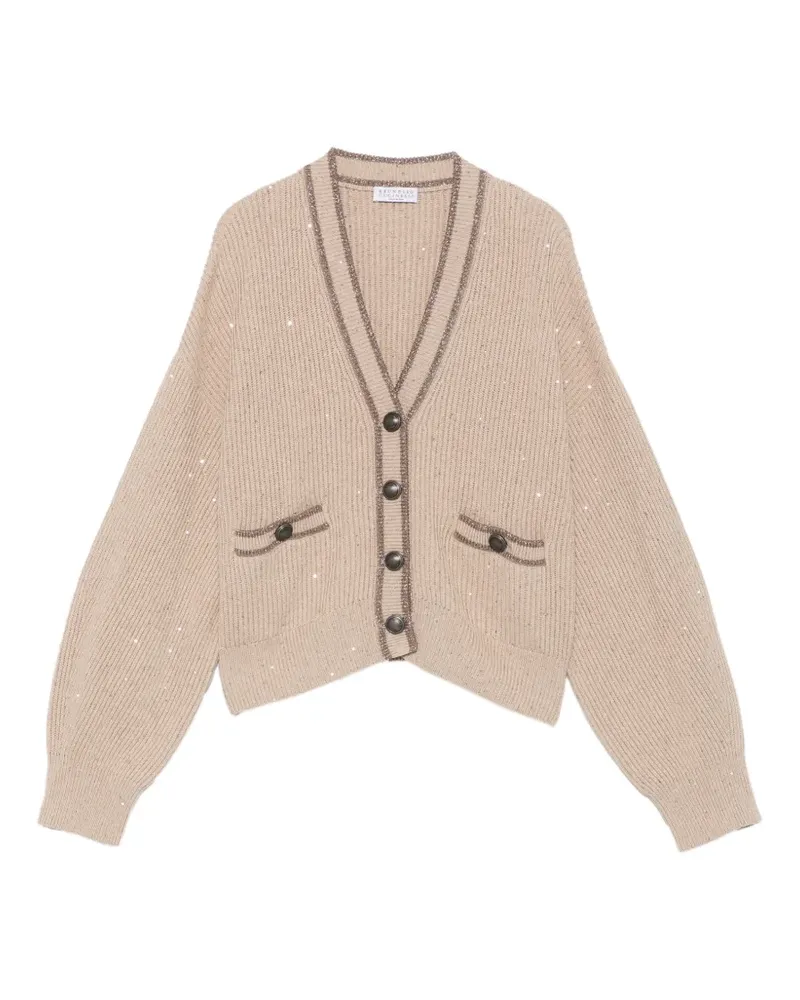 Brunello Cucinelli sequin-embellished Monili-trim cardigan - Nude Nude