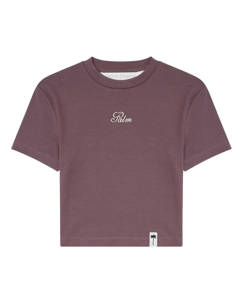 Palm Angels Cropped-T-Shirt mit Logo-Stickerei - Violett Violett
