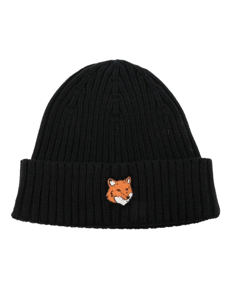 Kitsuné Beanie mit Logo-Patch - Schwarz Schwarz