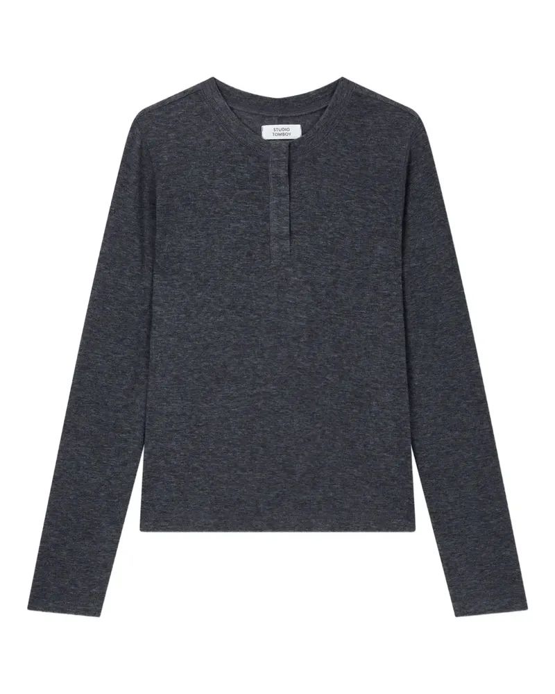 STUDIO TOMBOY Langarmshirt mit Henley-Kragen - Grau Grau