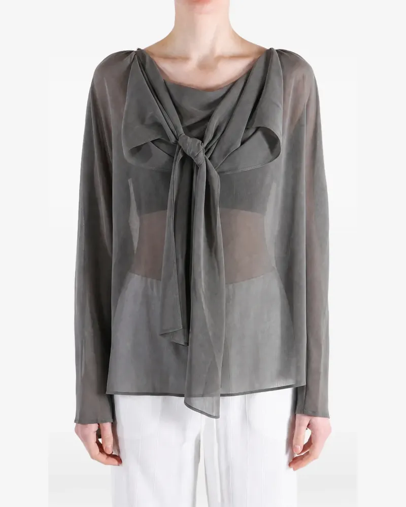 AMOMENTO Transparente Bluse mit Schleifendetail - Grau Grau