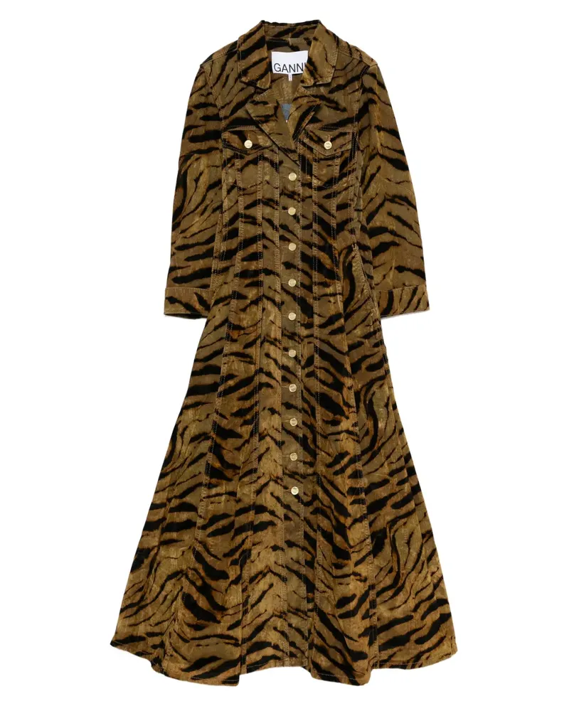 Ganni Geknöpftes Maxikleid mit Tigermuster - Braun Braun