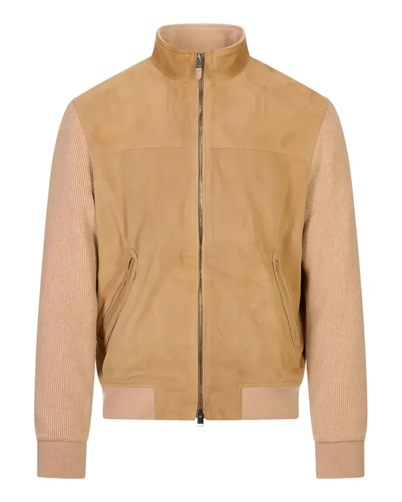 Canali Gerippte Jacke mit Wildledereinsätzen - Braun Braun