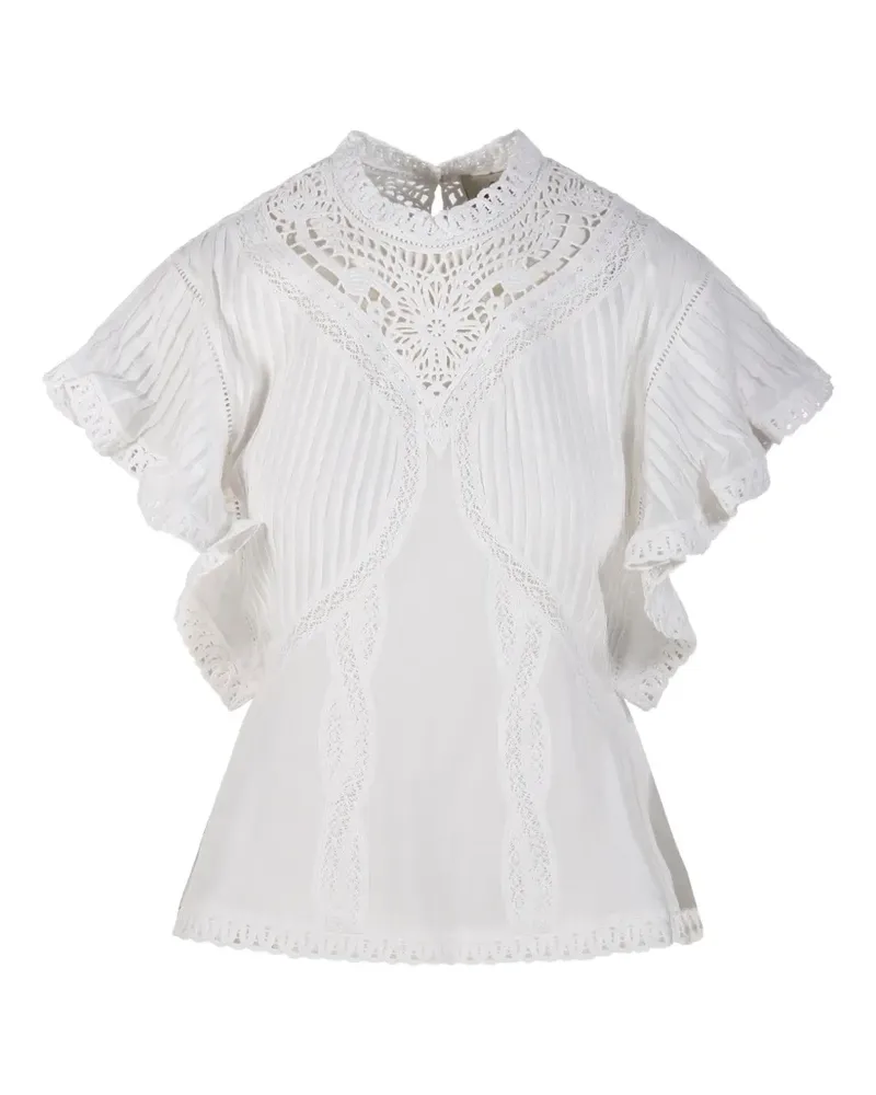 FARM Rio lace-embroidered pleated top - Weiß Weiß