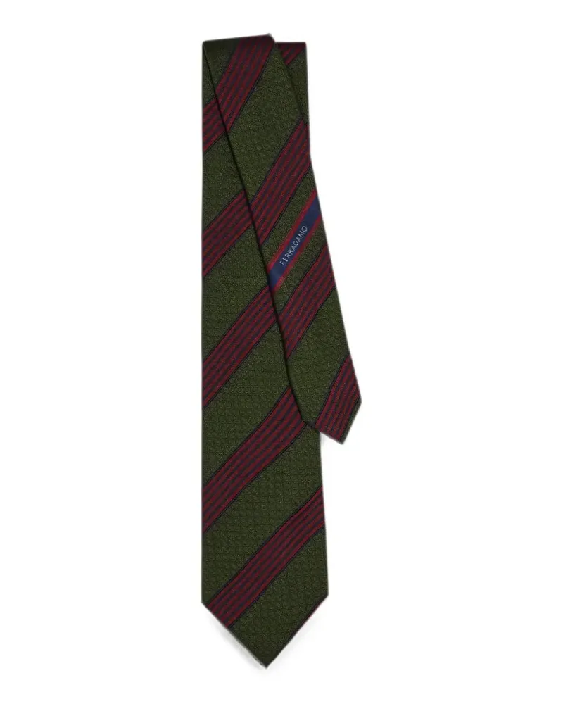 Ferragamo Regimental Gancini Krawatte aus Seidenjacquard - Grün Grün