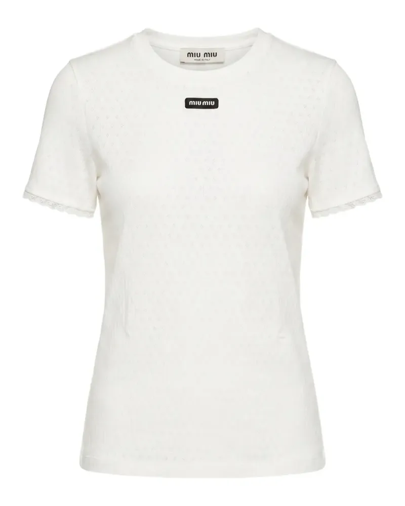 Miu Miu lace-trim logo-patch T-shirt - Weiß Weiß