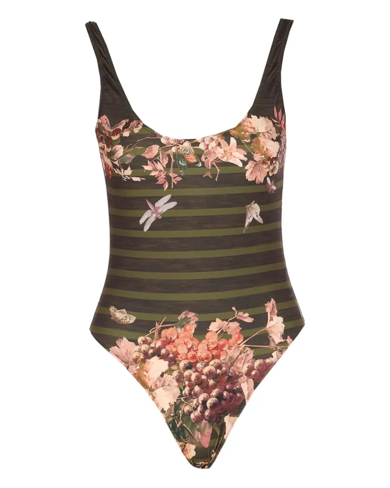 Jean Paul Gaultier floral-print striped swimsuit - Grün Grün