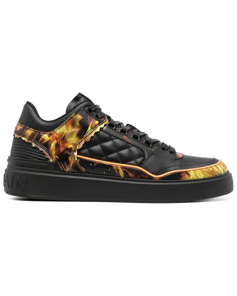 Balmain B-Court Sneakers mit Flammen-Print - Schwarz Schwarz