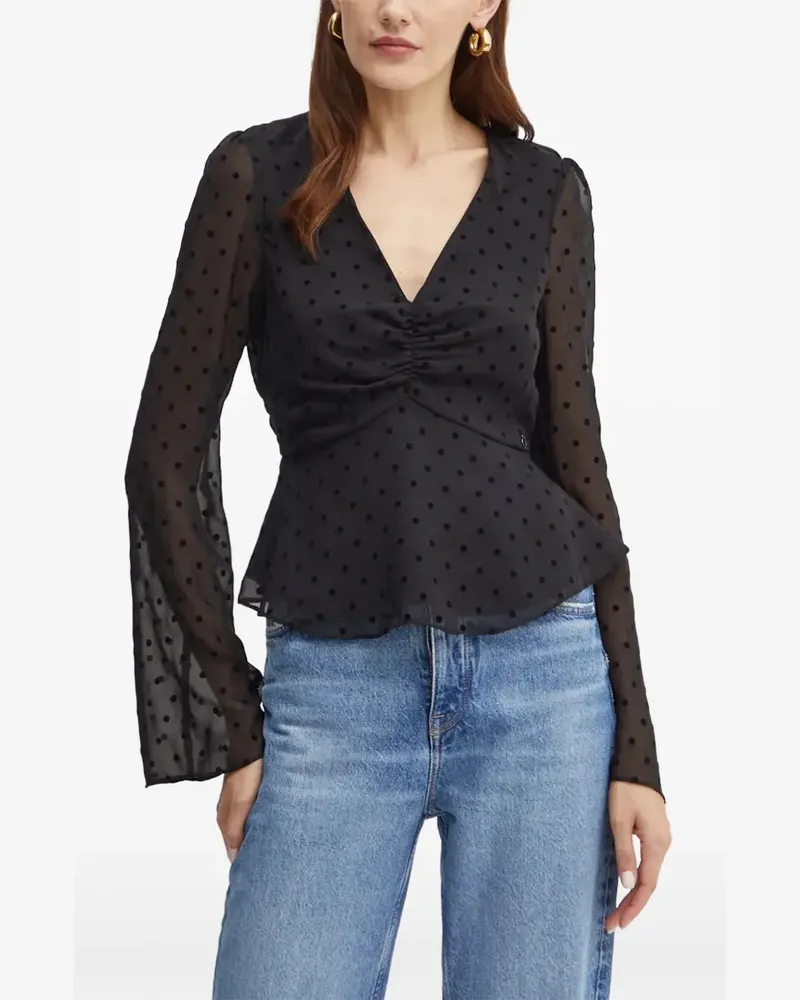 Guess Olympe polka-dot ruched-front top - Schwarz Schwarz