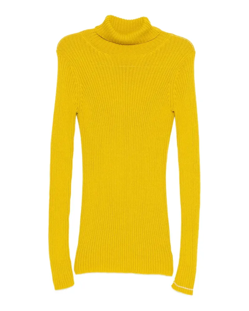 Yohji Yamamoto Gerippter Rollkragenpullover - Gelb Gelb