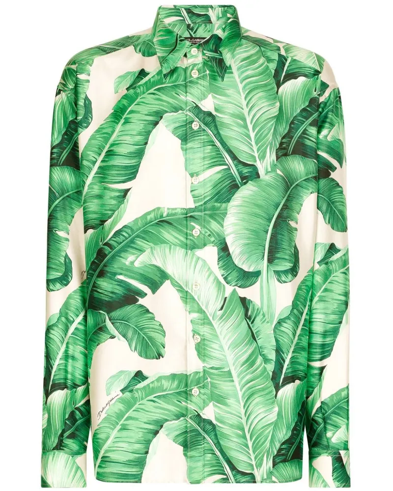 Dolce & Gabbana Seidenhemd mit Blatt-Print GrüN