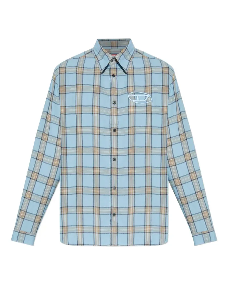 Diesel Kariertes S-Simply-Ajfi Hemd mit Stickerei - Blau Blau