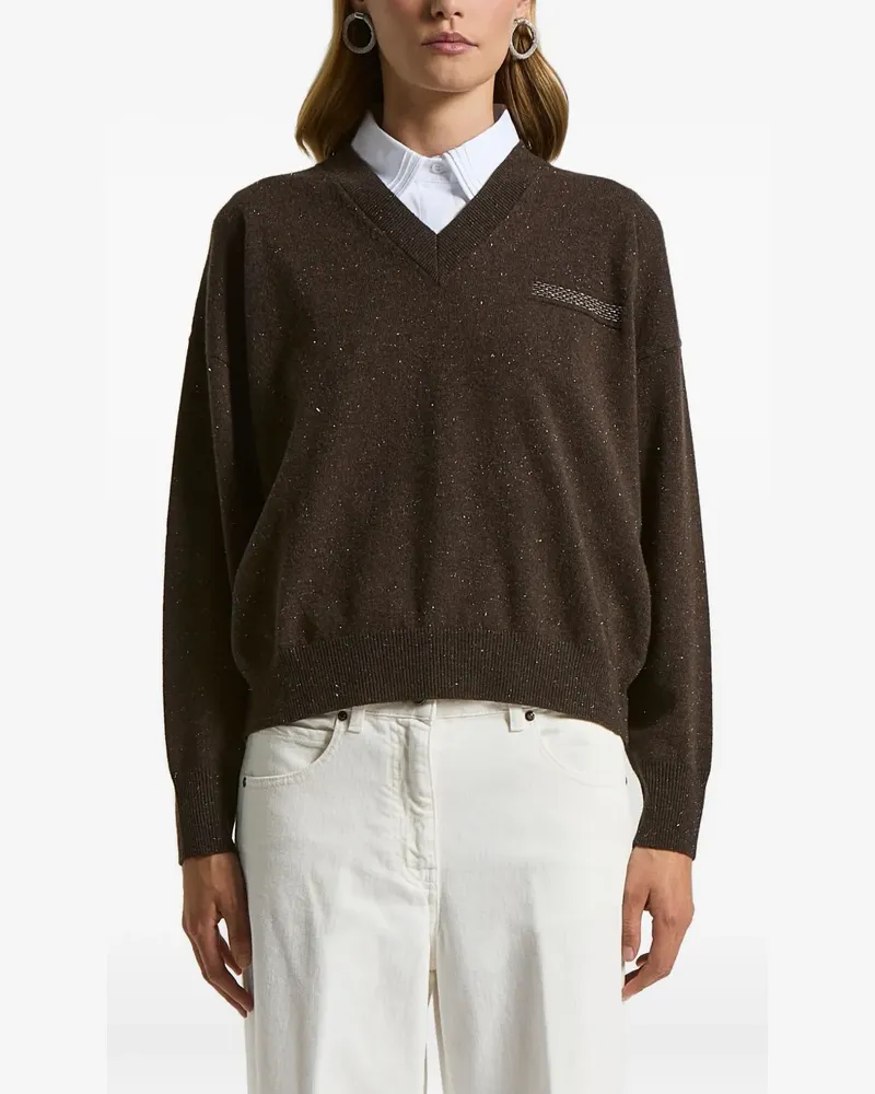 Peserico Verzierter Pullover mit V-Ausschnitt - Braun Braun