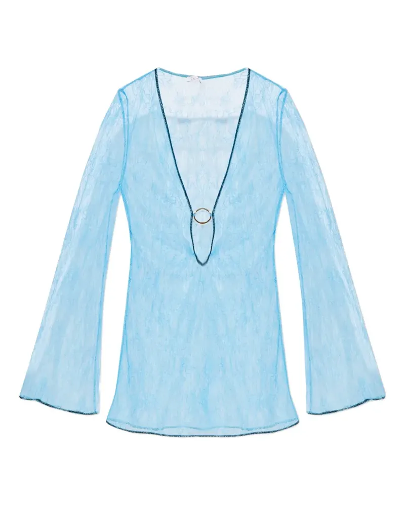 Oséree Langärmeliges O-Kaftan-Minikleid mit Spitze - Blau Blau