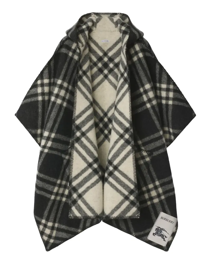 Burberry Kariertes Cape mit Kapuze - Schwarz Schwarz