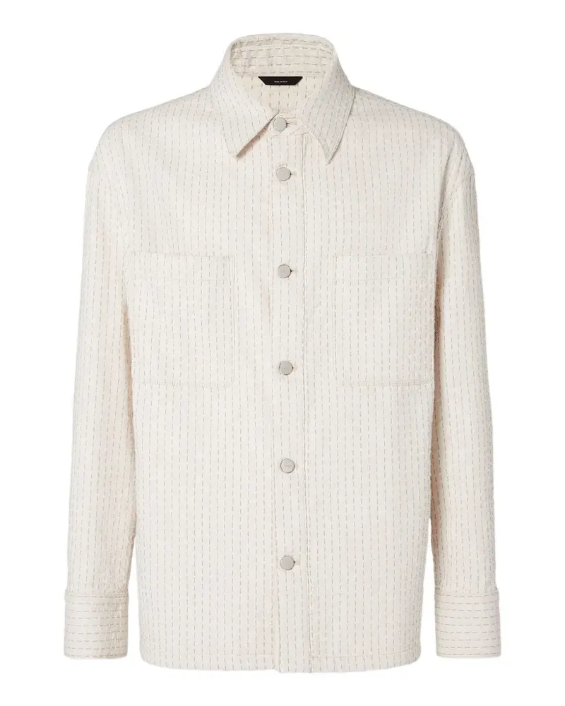 Fendi logo-patch striped shirt - Nude Nude