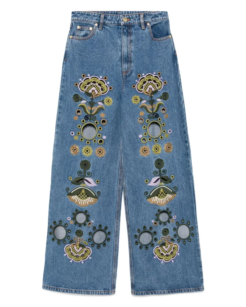 Cynthia Rowley Bestickte Wide-Leg-Jeans - Blau Blau