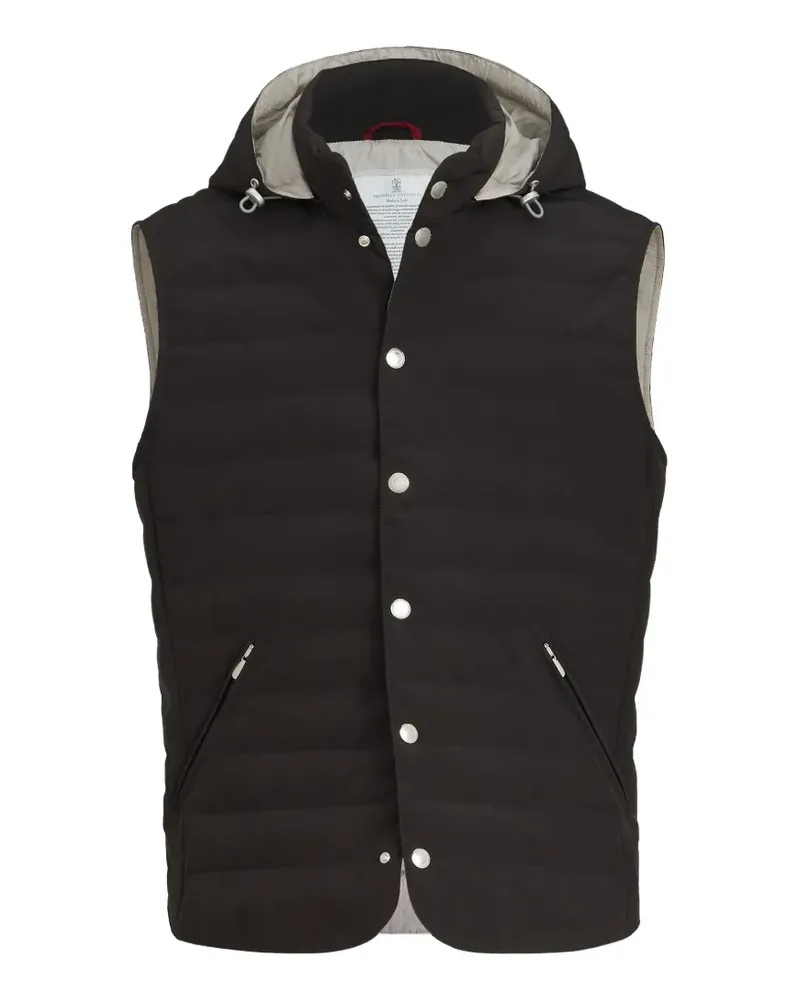 Brunello Cucinelli bonded nylon down vest with detachable hood - Schwarz Schwarz