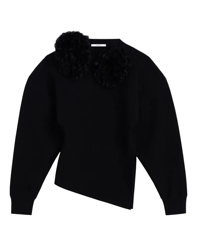 Givenchy Asymmetrischer Pullover aus Wolle mit Pompons - Schwarz Schwarz