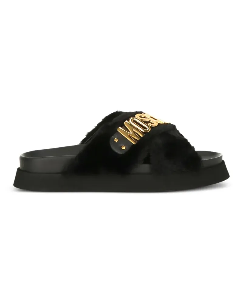 Moschino logo faux-fur sandals - Schwarz Schwarz