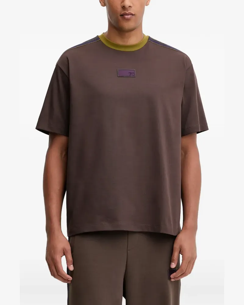 EA7 contrast-trim T-shirt - Braun Braun