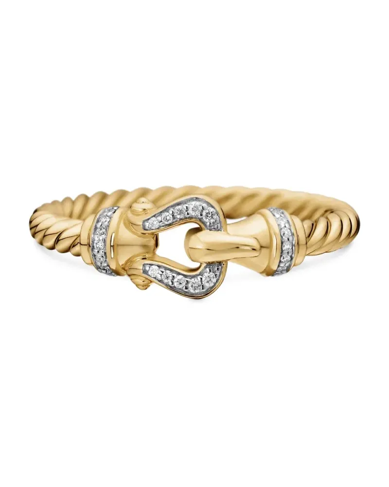 David Yurman 18kt Petite Buckle Gelbgoldring mit Diamanten 2mm Gold