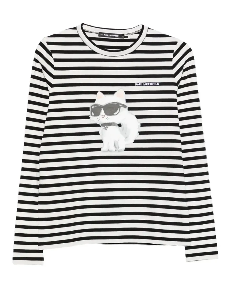 Karl Lagerfeld Gestreiftes T-Shirt mit Choupette-Print - Weiß Weiß