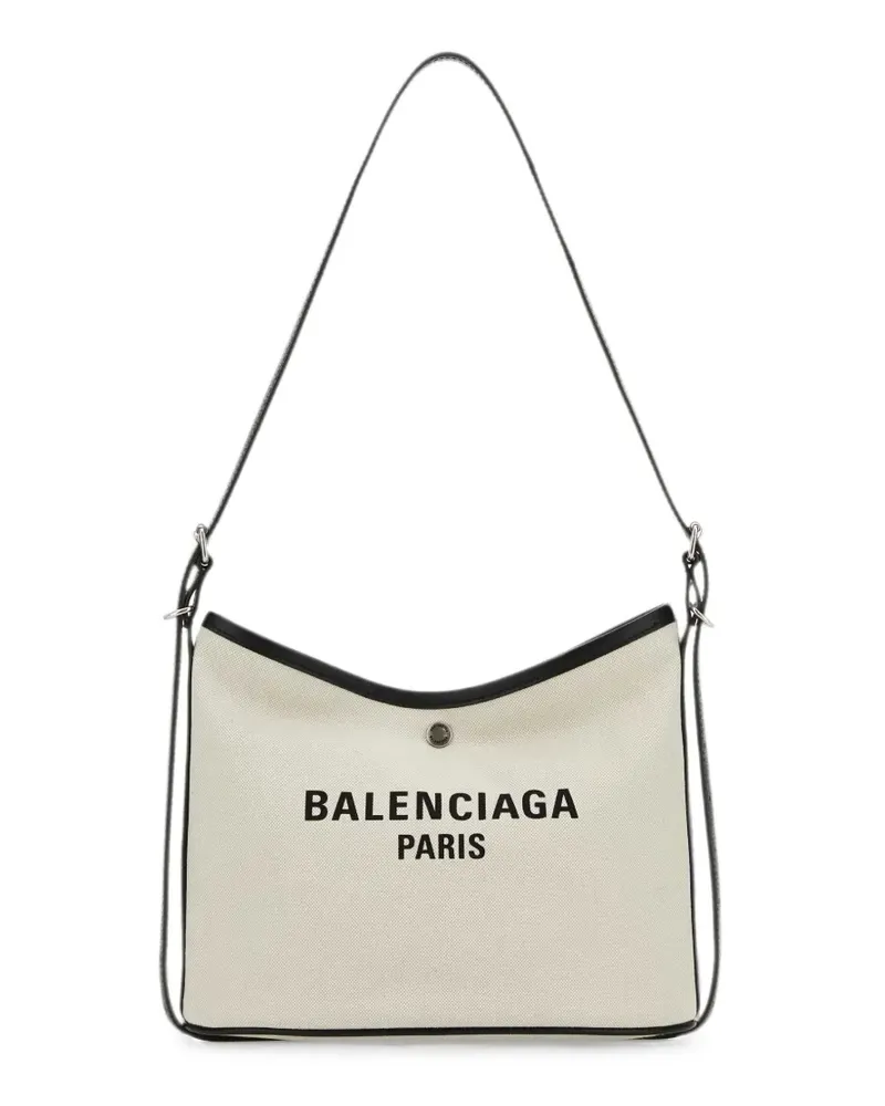 Balenciaga Biarri logo-plaque canvas shoulder bag - Nude Nude