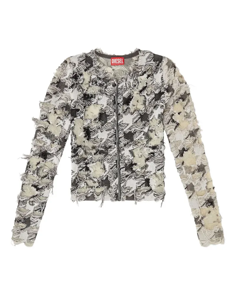 Diesel Cardigan aus Devoré-Hahnentritt-Jacquard - Weiß Weiß