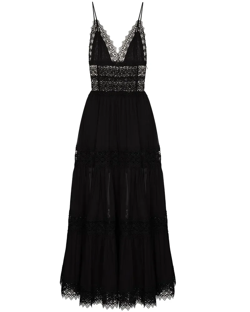 Charo Ruiz Cindy Maxikleid mit Spitzenborten - Schwarz Schwarz