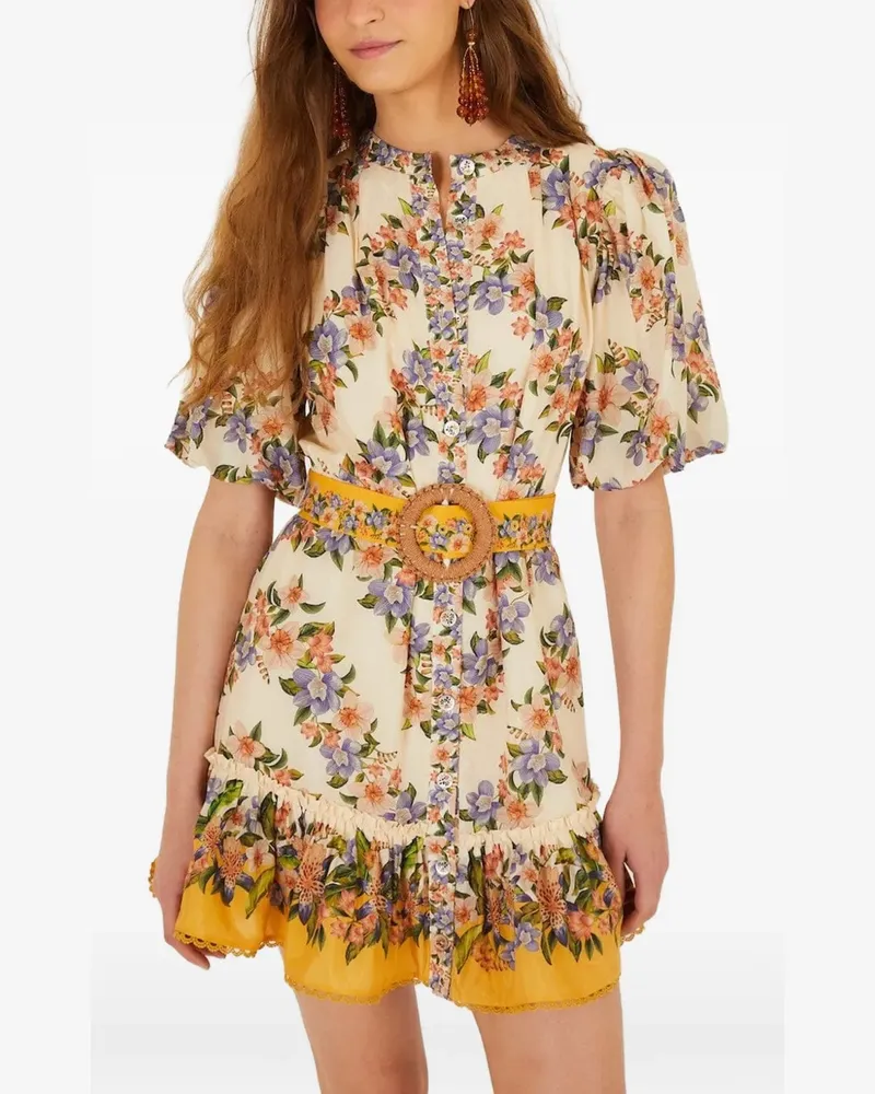 FARM Rio Kleid mit Gürtel und Blumenprint - Braun Braun