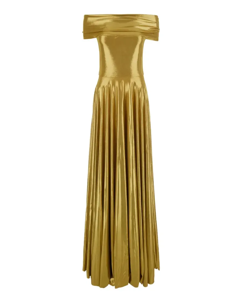 Norma Kamali off-shoulder maxi pleated dress - Gold Gold