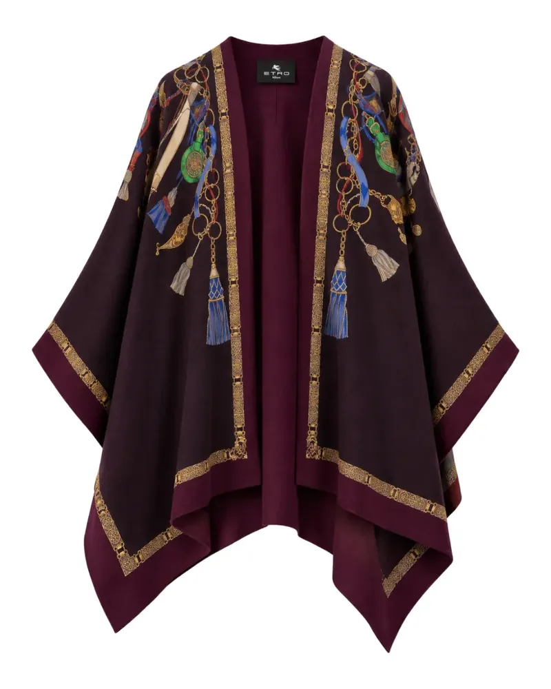 Etro tassel-print silk-trim cape - Violett Violett
