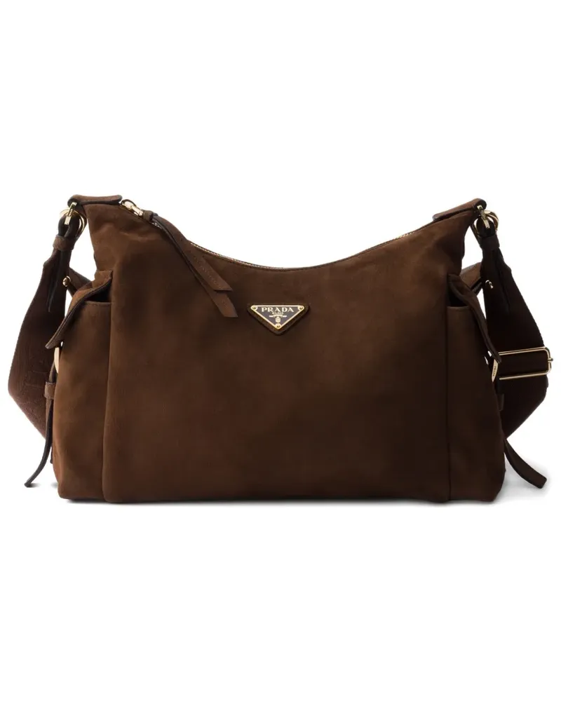 Prada Große Explore Schultertasche aus Wildleder - Braun Braun
